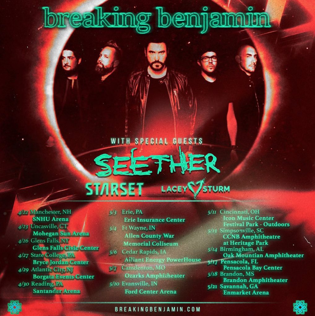 Breaking Benjamin headlining spring tour w/ Seether, Starset, and Lacey